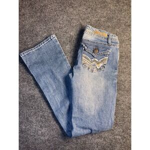 WallFlower Bootcut Jeans Womens 5 Blue Denim Stretch Distressed‎ Contrast Stitch